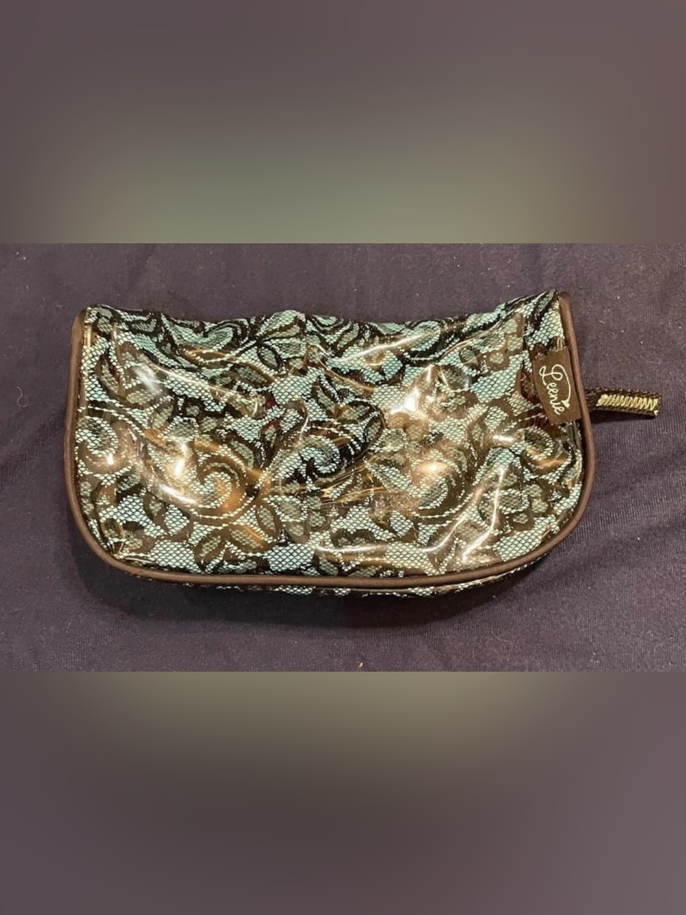 “Leenie" Teal & Black Lace Cosmetic Bag